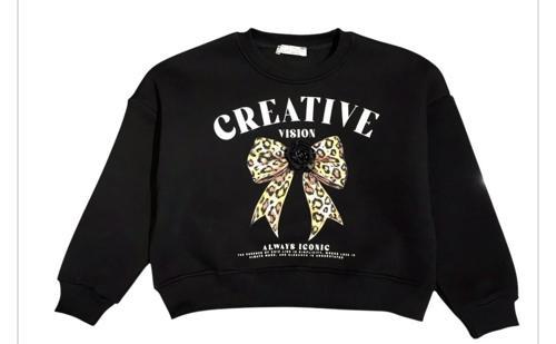 Kız Çocuk  Şardonlu Leopar Çiçek Aksesuarlı Sweatshirt
