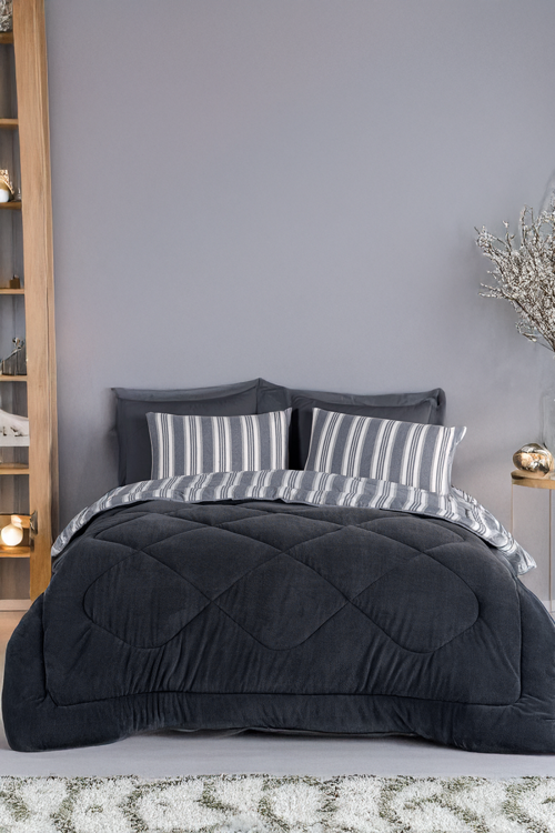 Comfort Set Yeni Nesil Wellsoft Yorganlı 2 Parça Tek Kişilik Soft Line Antrasit