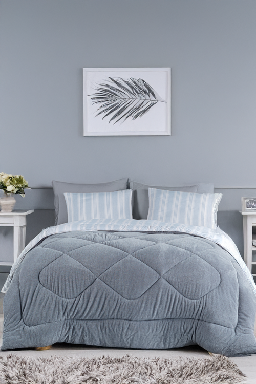 Comfort Set Yeni Nesil Wellsoft Yorganlı 3 Parça Çift Kişilik Soft Line Gri