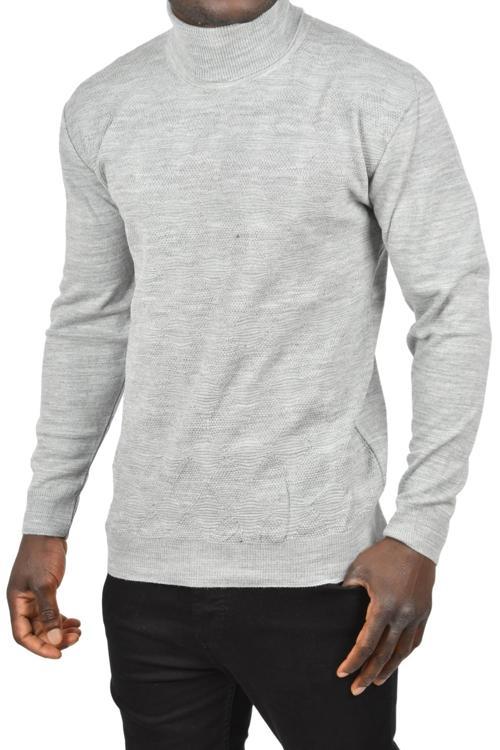 Erkek Gri Slim Fit Baklava Desenli Tam Balıkçı Yaka Boğazlı Triko Balıkçı Yaka Kazak 2505507