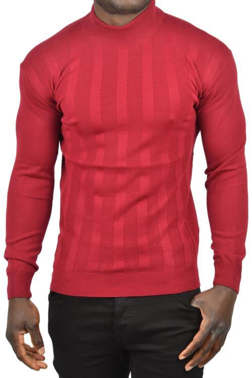 Erkek Bordo Çizgi Desenli Yarım Balıkçı Yaka Triko Boğazlı Kazak 2505513