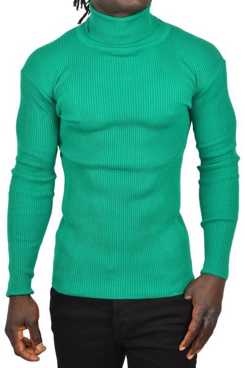 Erkek Yeşil İnce Fitilli Tam Boğazlı Balıkçı Yaka Tüylenmeyen Triko Kazak 2505498