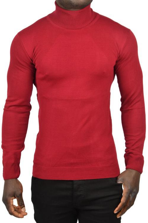 Erkek Bordo Tam Balıkçı Yaka Yanları Desenli Slim Fit Boğazlı Triko Kazak 2505495