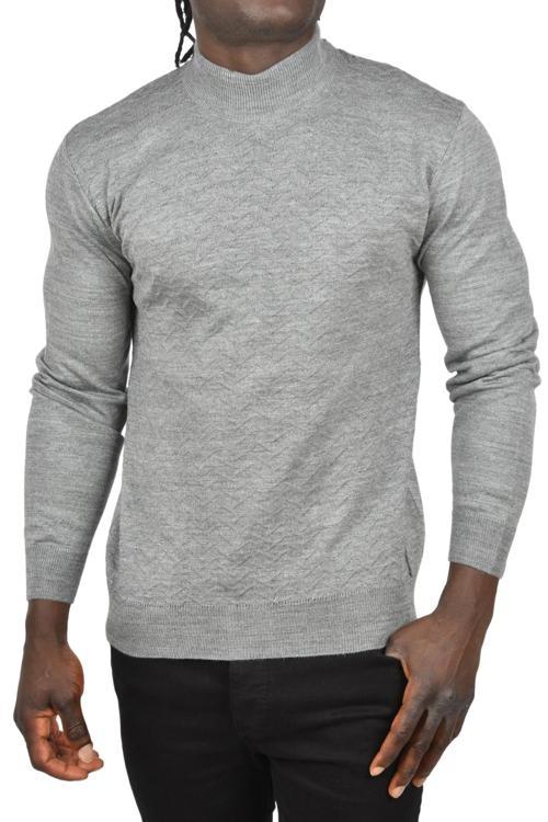 Erkek Gri Zigzag Desenli Yarım Balıkçı Yaka Dar Kesim Boğazlı Triko Kazak 2505496