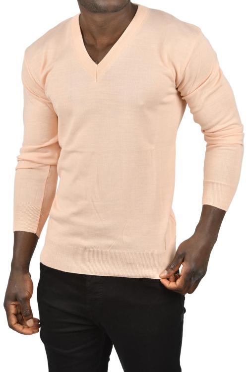 Erkek Pudra Slim Fit V Yaka Basic Triko İnce Kazak 2505494