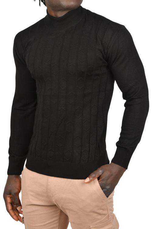 Erkek Siyah Çizgi Desenli Tüylenme Yapmayan Yarım Balıkçı Yaka Triko Kazak 2505501