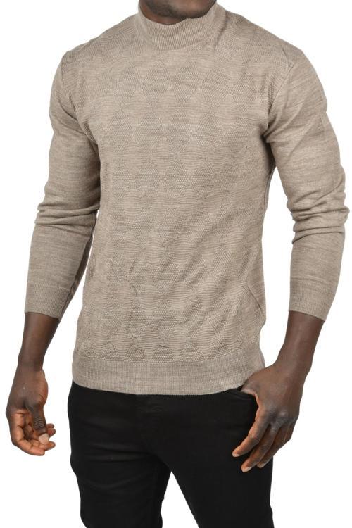 Erkek Vizon Dar Kesim Baklava Desenli Yarım Boğazlı Yaka Triko Yarım Balıkçı Yaka Kazak 2505506