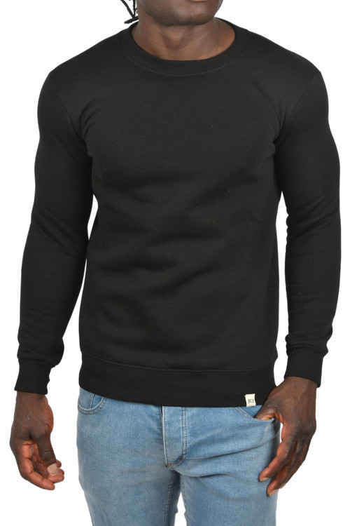 Erkek Siyah Sıfır Yaka Üç İplik Kalın Unisex Pamuklu Basic Sweatshirt 2501560