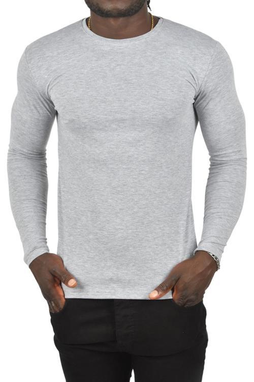 Erkek Gri Uzun Kollu Dar Kalıp Ince Sıfır Yaka Sweatshirt 2300423