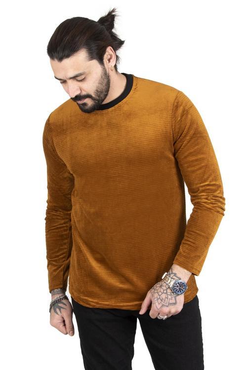 Hardal Sarısı Önü ve Kolları Desenli Pul İşlemeli Kapşonlu Erkek Sweat 2200516