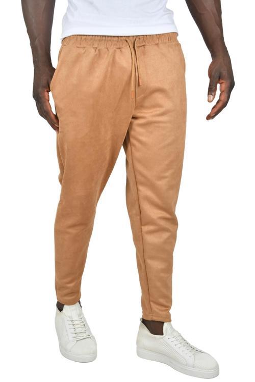 Erkek Camel Beli Lastikli Bağcıklı Kırışmayan Süet Kumaş Rahat Kesim Dar Paça Spor Pantolon 2505556