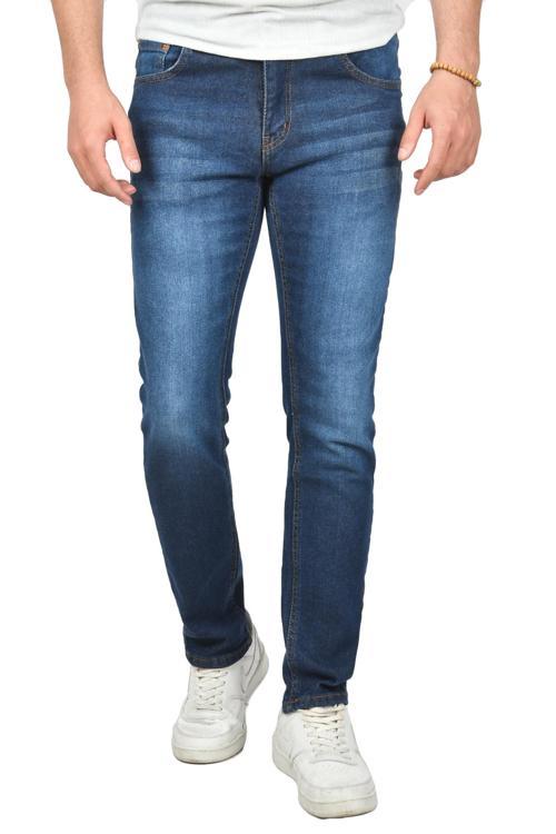 Erkek Lacivert Tırnak Taşlamalı Regular Fit Düz Kot Pantolon 2407080