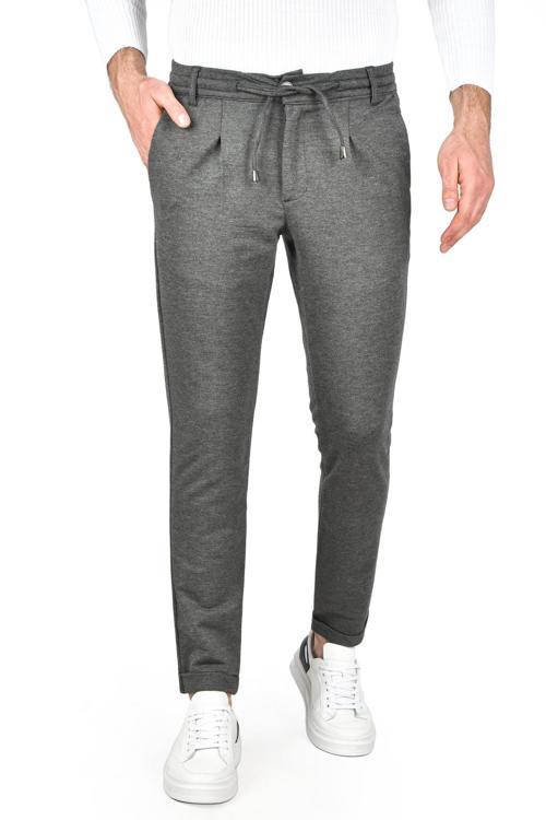Erkek Füme Beli Lastikli Slim Fit Likralı Duble Paça Penye Spor Pantolon 2502385