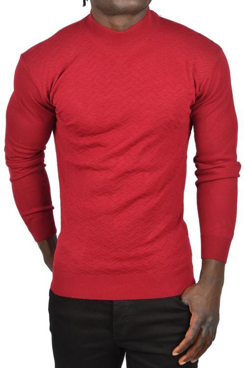 Erkek Bordo Zigzag Desenli Yarım Balıkçı Yaka Dar Kesim Boğazlı Triko Kazak 2505496
