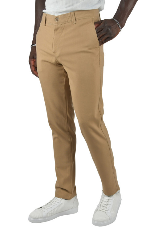 Erkek Bej Slim Fit Likralı Fermuarlı İnce Kumaş Keten Pantolon 2400622