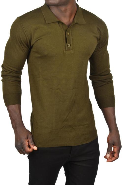 Erkek Haki Slim Fit Polo Yaka İnce Triko Kazak 2505500