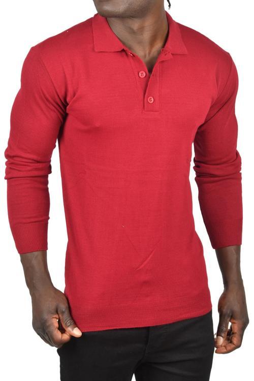 Erkek Bordo Slim Fit Polo Yaka İnce Triko Kazak 2505500
