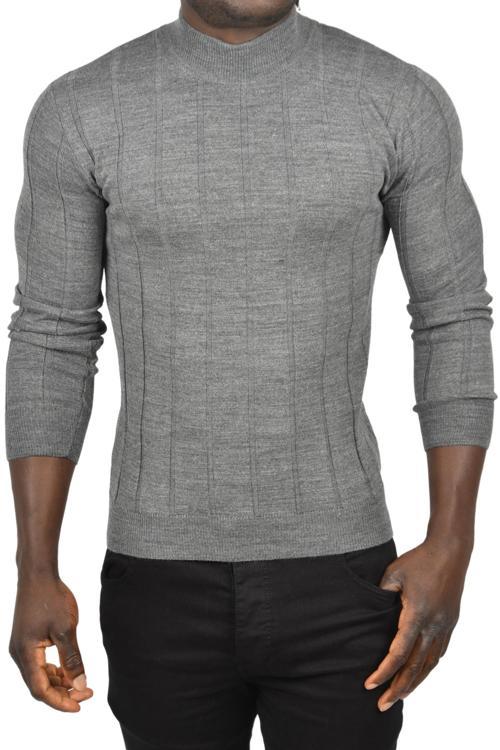 Erkek Füme Slim Fit Likralı Tüylenme Yapmayan Yarım Balıkçı Çizgili Triko Yarım Boğazlı Kazak 2505503