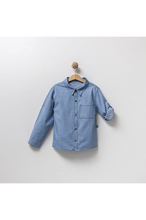 Unisex Çocuk Basic Uzun Kollu 5-8 Yaş Kot Gömlek