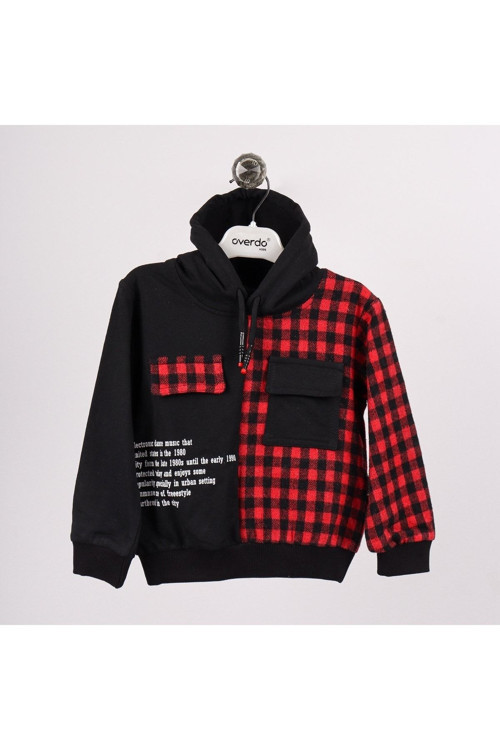 Ekose Kumaş Baskı Detaylı Kapüşonlu 2 Ip Sweatshirt