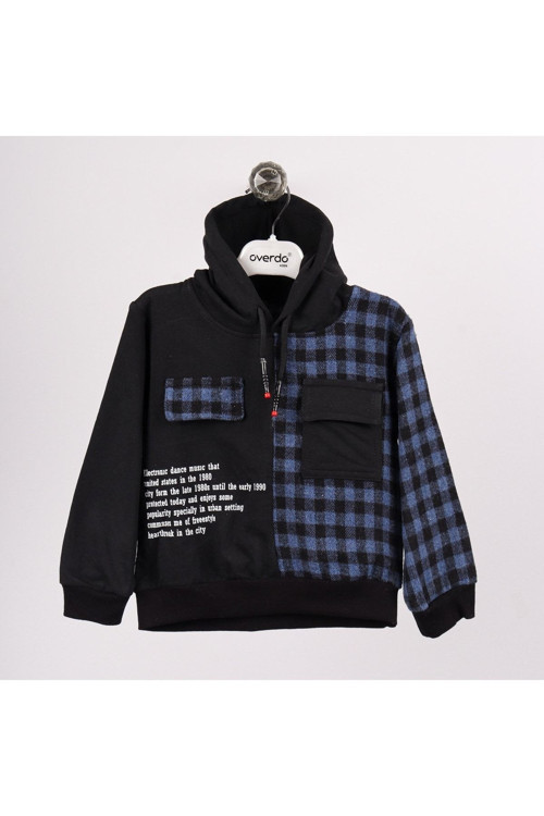 Ekose Kumaş Baskı Detaylı Kapüşonlu 2 Ip Sweatshirt