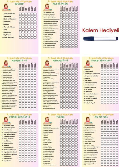 İlkokul 4.Sınıf Ders Takip Programı - Kalem Hediyeli (Kız)