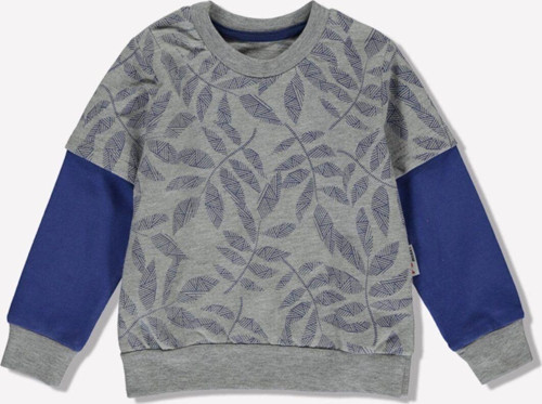 Yaprak Desenli Bisiklet Yaka Sweatshirt