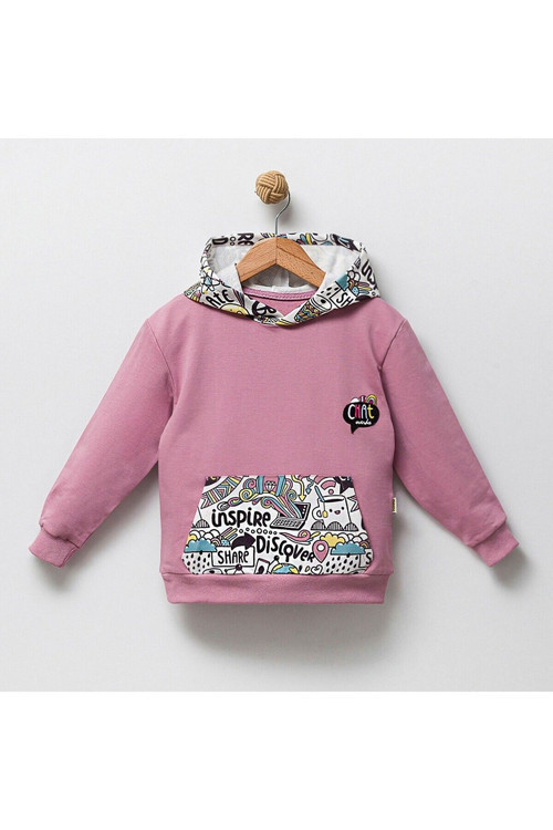 1-4 Yaş Kapüşonlu 2İp Baskılı Çocuk Sweatshirt