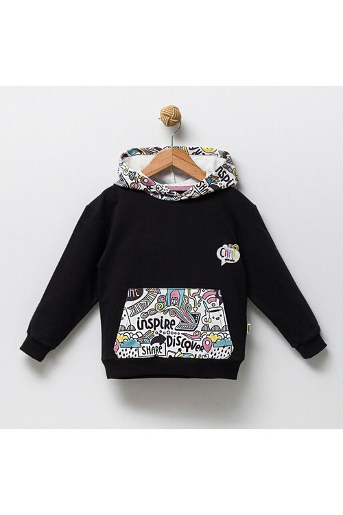 1-4 Yaş Kapüşonlu 2İp Baskılı Çocuk Sweatshirt