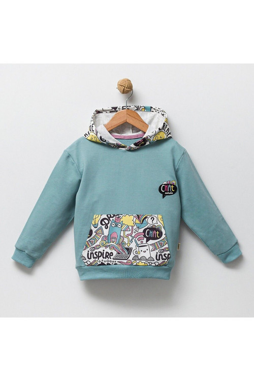 1-4 Yaş Kapüşonlu 2İp Baskılı Çocuk Sweatshirt