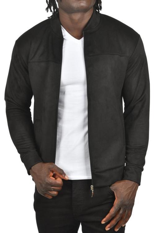 Erkek Siyah Dar Kesim Likralı Fermuarlı Süet Kumaş Ceket İnce Mont 2504334