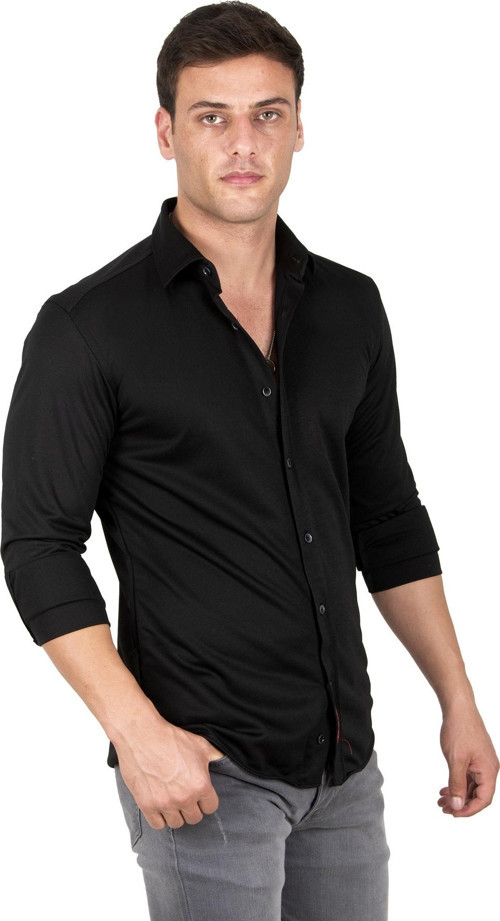 Erkek Siyah Slim fit Örme Gömlek 2309480