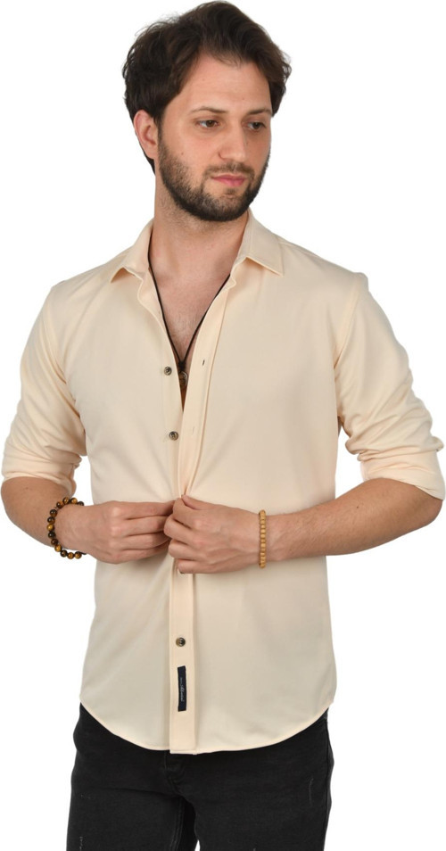 Erkek Bej Slim fit Örme Gömlek 2309480