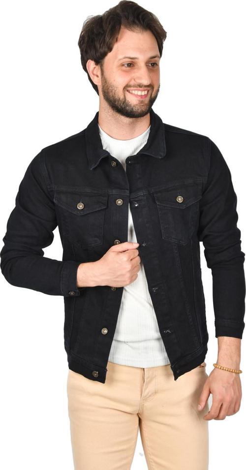Erkek Lacivert Slim Fit Likralı Kot Ceket Jean Ceket 2201007