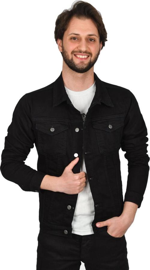 Erkek Siyah Dar Kesim Likralı Metal Düğmeli Kot Ceket Mont 2201005