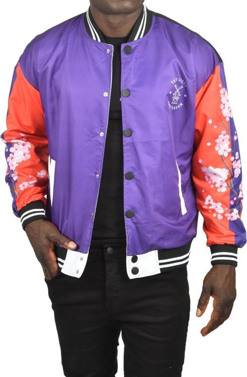 Erkek Mor Dijital Baskılı Sırtı Ejderha Desenli Su ve Rüzgar Geçirmez İnce Mont Yağmurluk 2304786