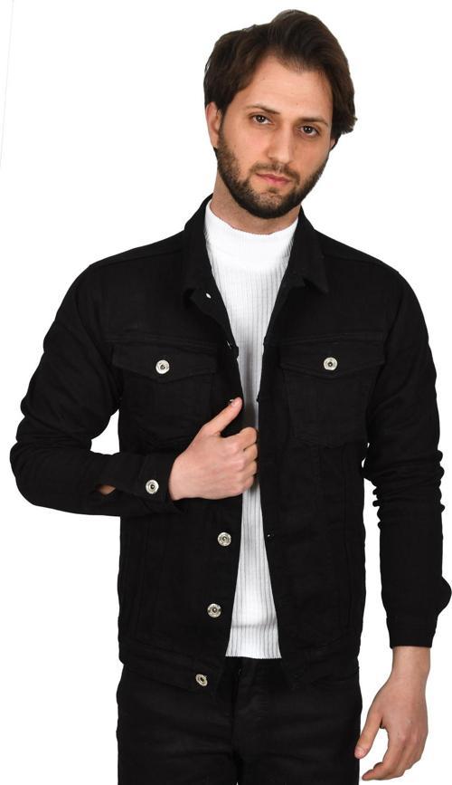Erkek Siyah Dar Kesim Likralı Metal Düğmeli Jean Kot Mont Ceket 2300403