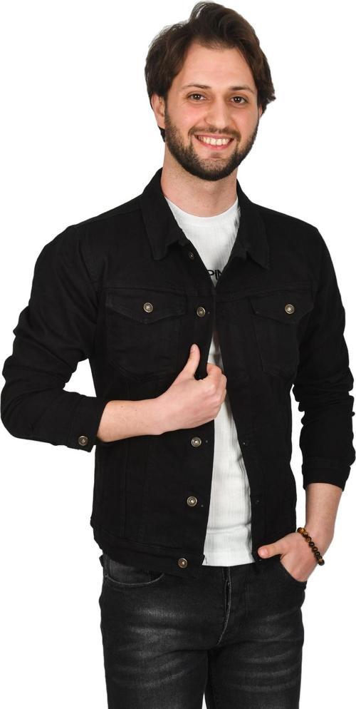 Erkek Siyah Slim Fit Likralı Kot Ceket Jean Ceket 2201007
