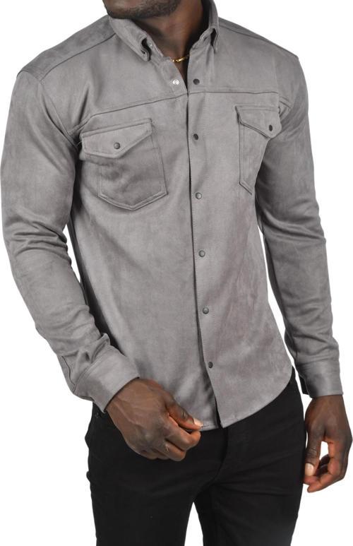 Erkek Füme Kırışmayan Süet Kumaş ÇıtÇıtlı Cepli Slim Fit Mevsimlik Gömlek 2302329