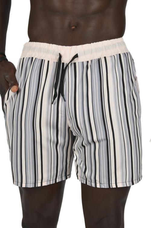 Erkek Pudra Çizgili Hızlı Kuruyan Micro Kumaş File Astarlı Deniz Şortu 2403011