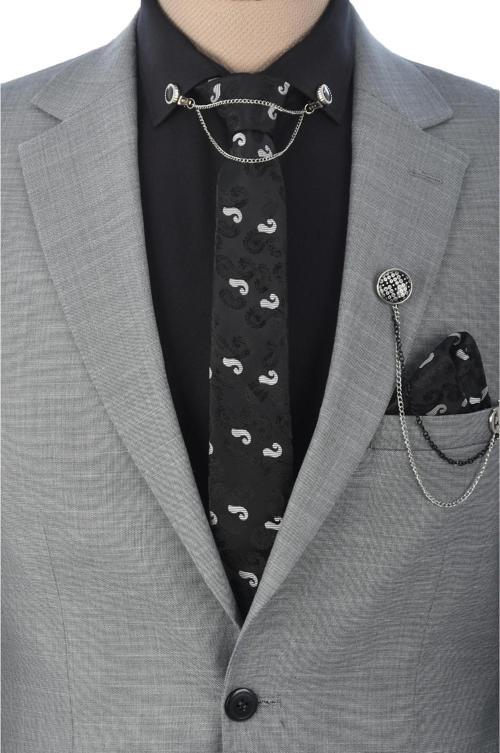 Erkek Koyu Gri Çift Düğme Çift Yırtmaç Regular Kesim 2' li Takım Elbise 2300375