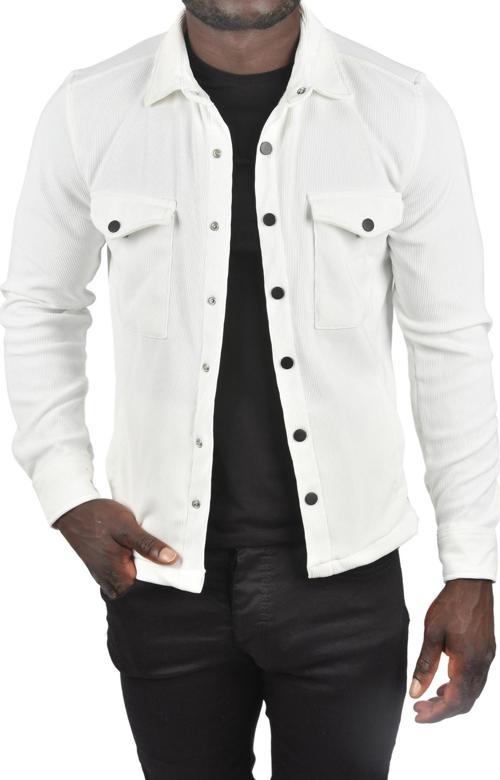 Erkek Beyaz Örme Kumaş Gömlek Yaka Cepli Çıtçıtlı Slim Fit Spor Ceket 2500558