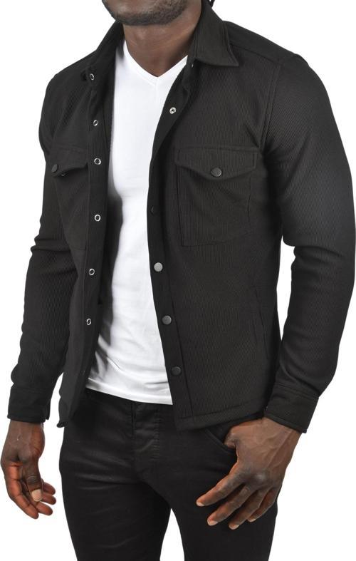Erkek Siyah Örme Kumaş Gömlek Yaka Cepli Çıtçıtlı Slim Fit Spor Ceket 2500558
