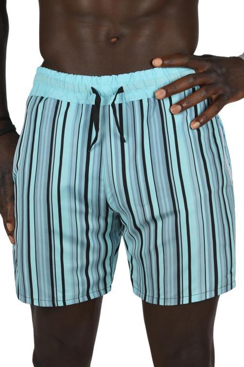 Erkek Mavi Çizgili Hızlı Kuruyan Micro Kumaş File Astarlı Deniz Şortu 2403011