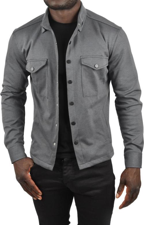 Erkek Füme Örme Kumaş Gömlek Yaka Çıtçıtlı Cepleri Kapaklı Likralı Dar Kesim Spor Ceket 2501559