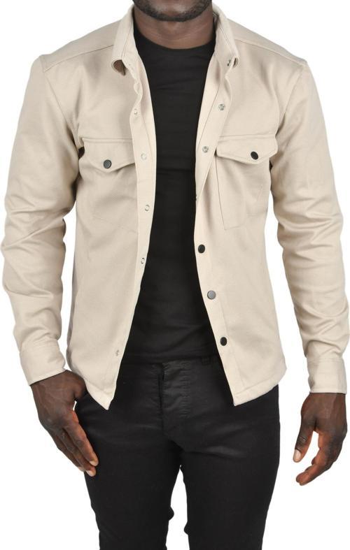 Erkek Krem Örme Kumaş Gömlek Yaka Çıtçıtlı Cepleri Kapaklı Likralı Dar Kesim Spor Ceket 2501559
