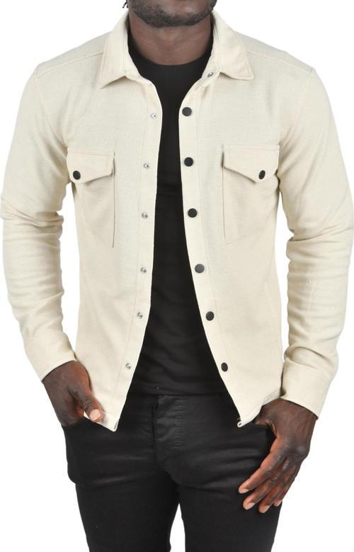 Erkek Krem Örme Kalın Kumaş Gömlek Yaka Çıtçıtlı Cepleri Kapaklı Spor Ceket 2500557