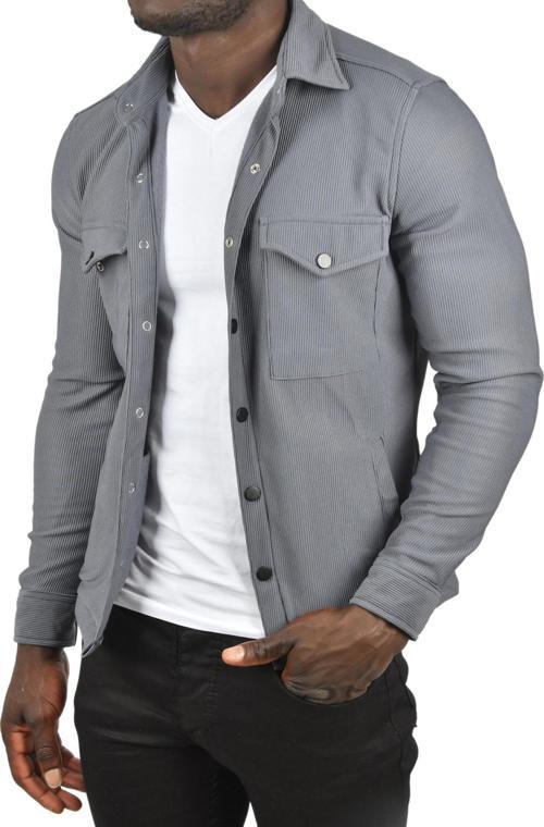 Erkek Füme Örme Kumaş Gömlek Yaka Cepli Çıtçıtlı Slim Fit Spor Ceket 2500558