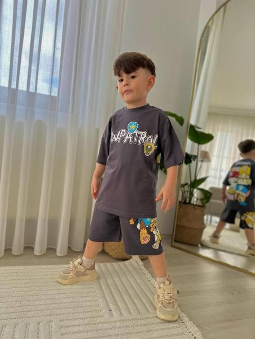 ERKEK ÇOCUK PAW PETROL MODELLİ BASKILI ŞORTLU PAMUK TAKIM