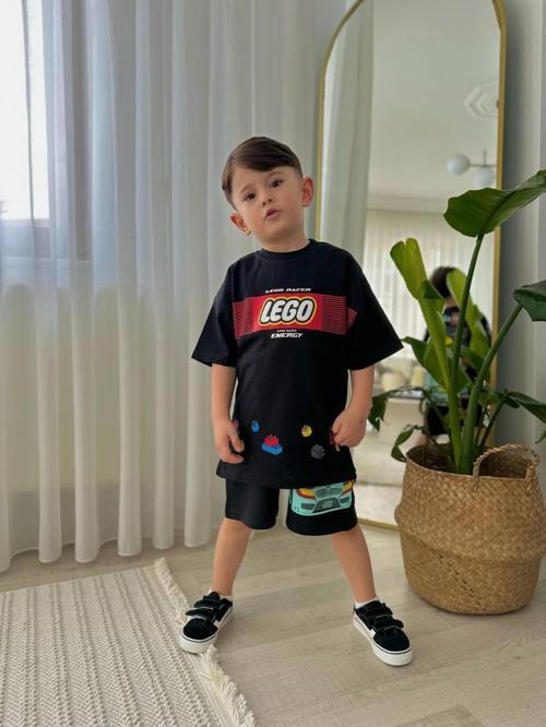 ERKEK ÇOCUK LEGO MODELLİ BASKILI ŞORTLU PAMUK TAKIM